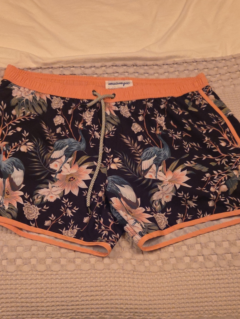 SeaBird Navy Floral Swim Shorts  - Peach Trim Xxl